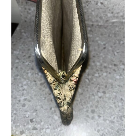 Tapestry Floral Clutch Kiss Closure Bag Purse Vintage Gold Tone Hardware 12 x 8" - Picture 9 of 11